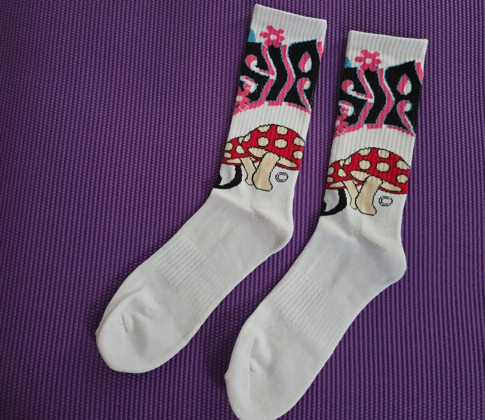 Funky White and Red Mushroom Graphic Socks